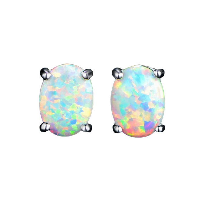 Oval White Opal Earrings